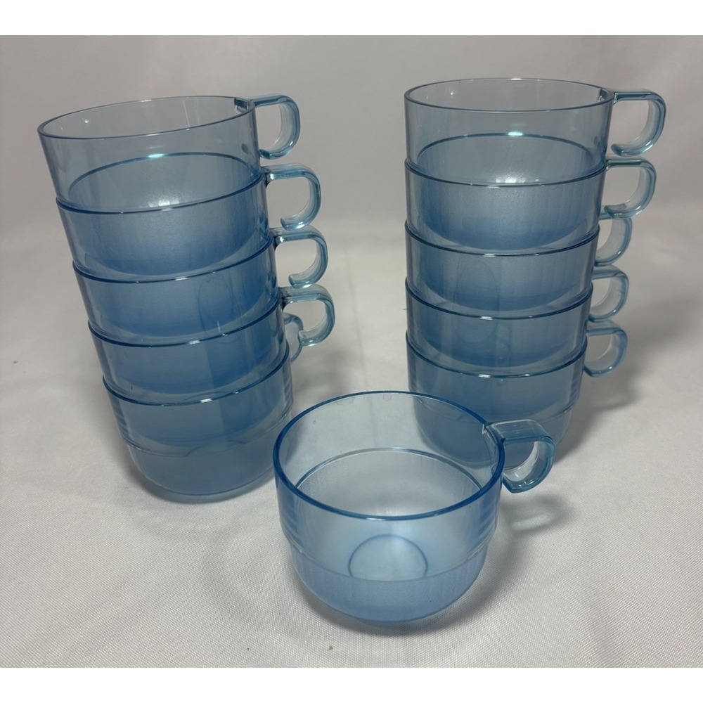 Set‎ Of 11 Tupperware Preludio Stackable Acrylic Blue Mugs Cups  2111